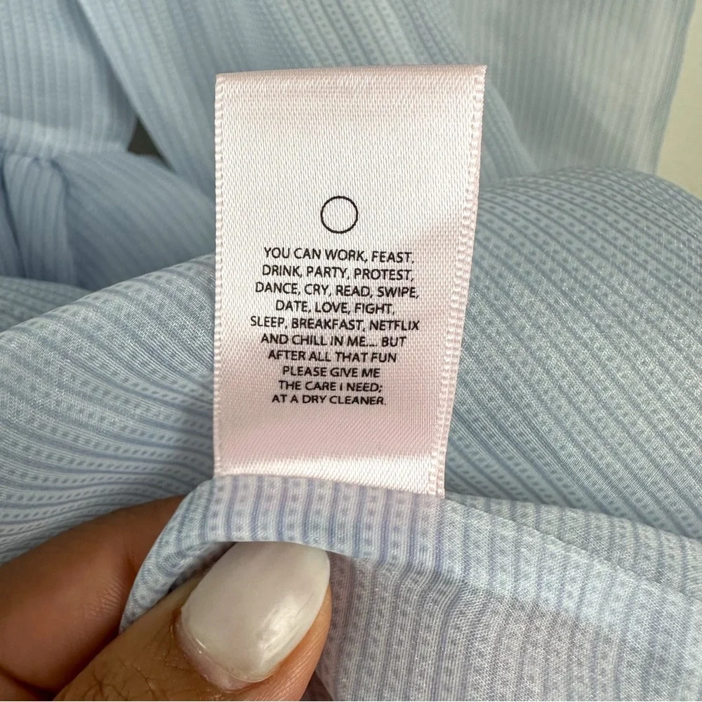 SELKIE The Puff Dress Sheer Blue Babydoll Pinstripe Dress Size Small - Picture 15 of 17